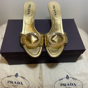Prada Vintage Gold Mules Size 36